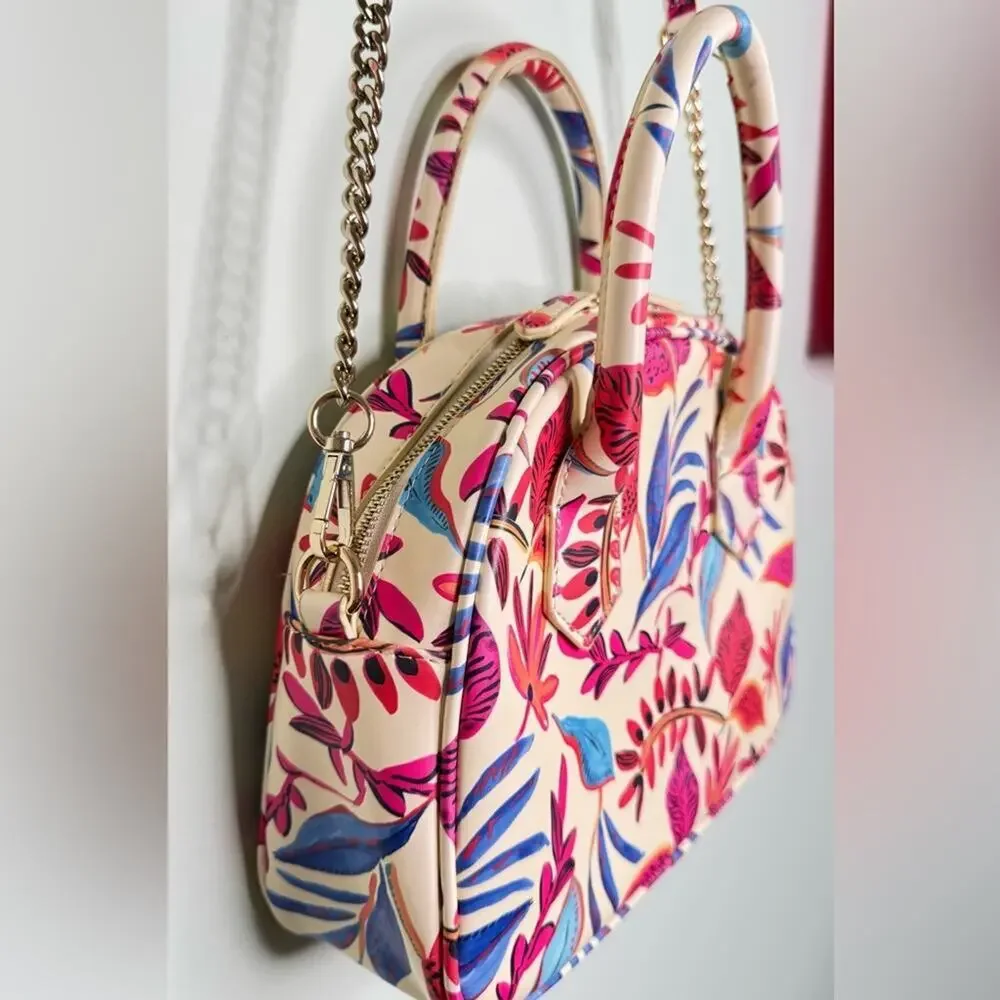 JustFab Tropical Botanical Satchel - Bright Floral Vegan Leather Crossbody